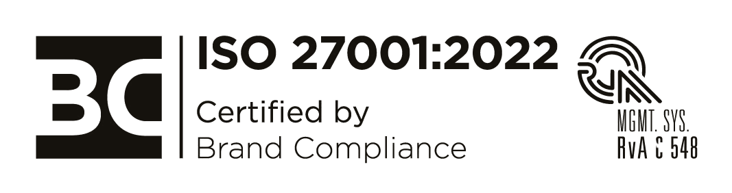 ISO/IEC 27001:2022, certified by Brand Compliance, RvA accreditation C 548